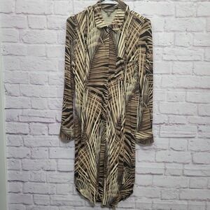 Tommy Bahama Tropical Shirt Dress Med Palm Print Belted Travel Resortwear Island